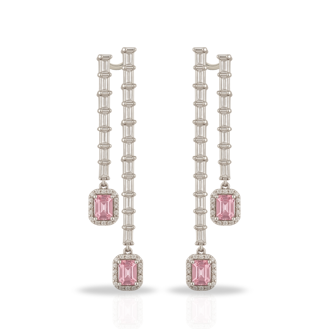 Cercei luxury cu baghete si dreptunghi roz