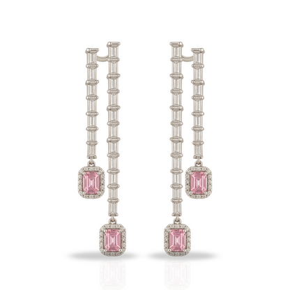 Cercei luxury cu baghete si dreptunghi roz