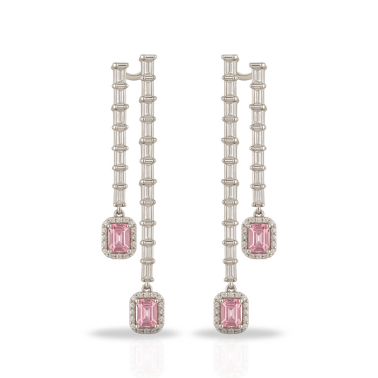 Cercei luxury cu baghete si dreptunghi roz