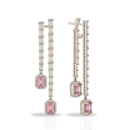 Cercei luxury cu baghete si dreptunghi roz