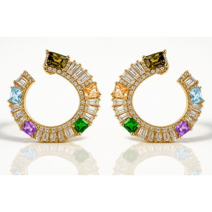 Cercei aurii luxury multicolori