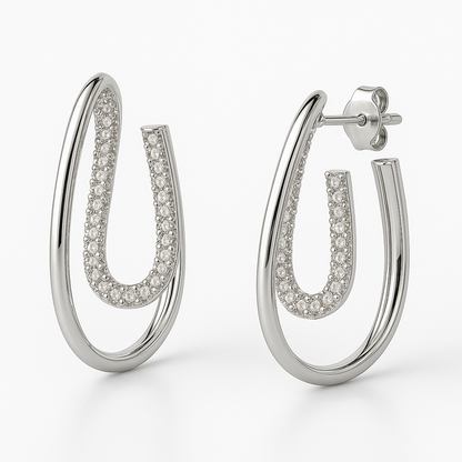 Cercei eleganți ovale duble