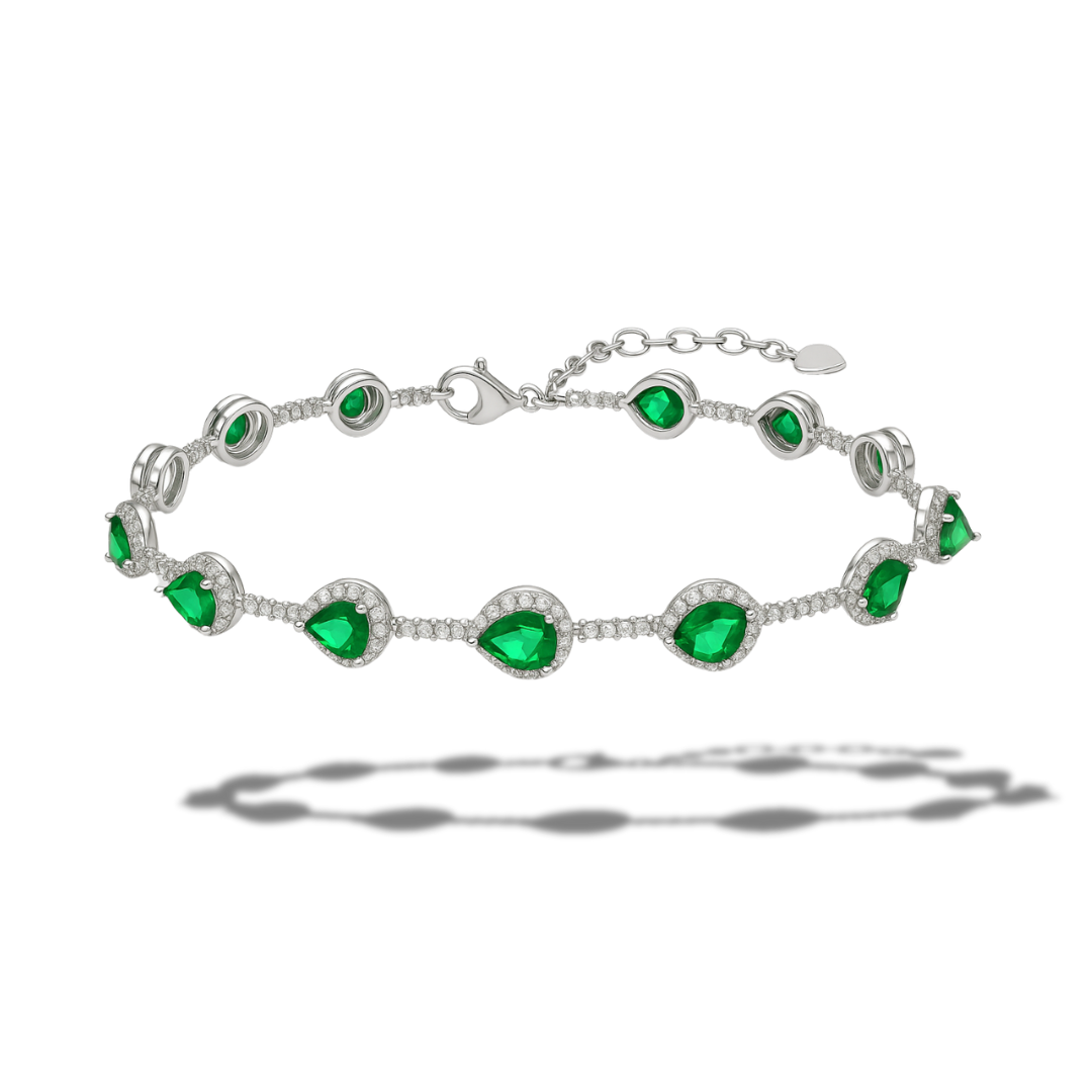 Brățară luxury stil tennis cu ovale verzi