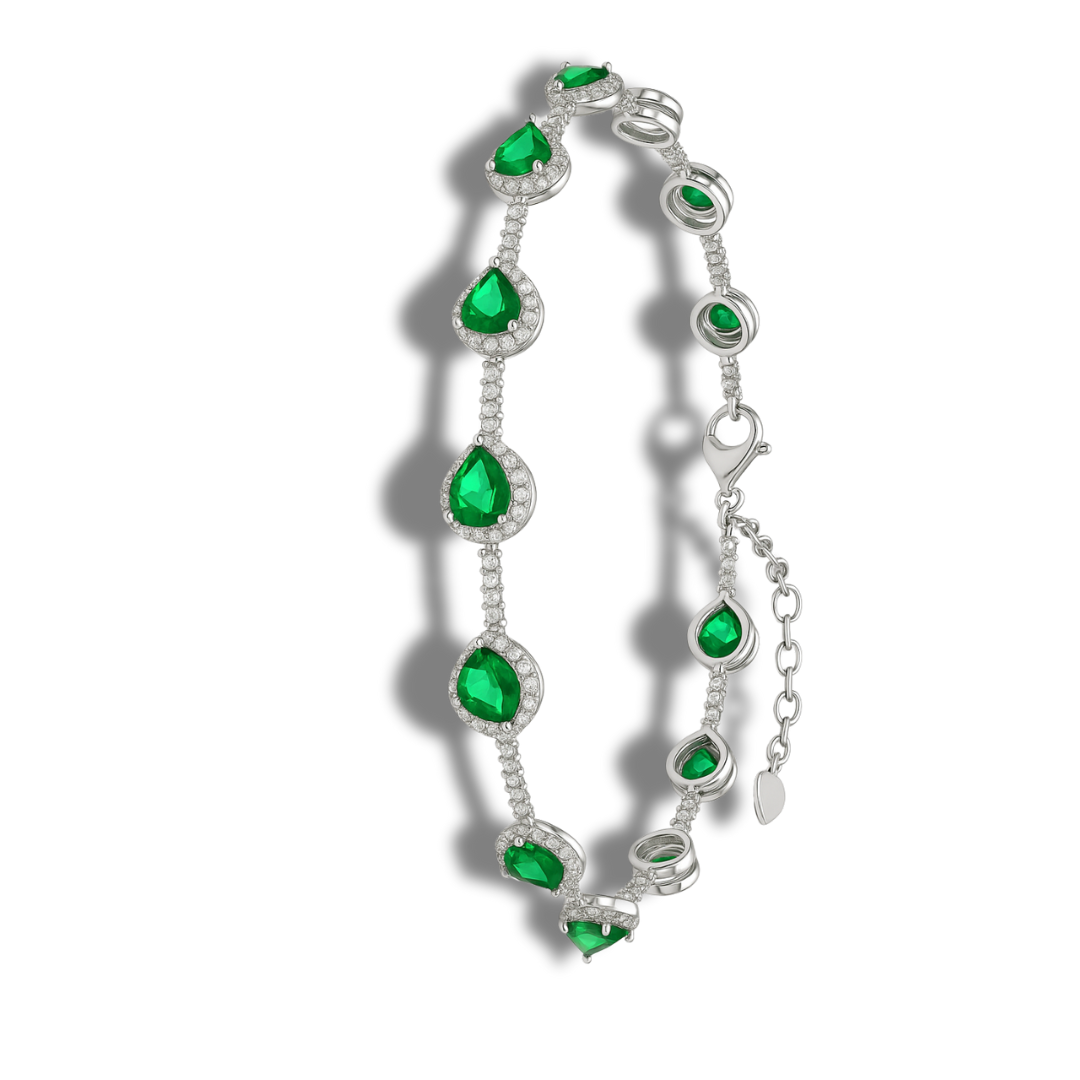 Brățară luxury stil tennis cu ovale verzi