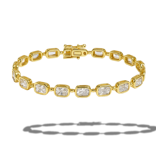 Brățară aurie tennis cu dreptunghiuri