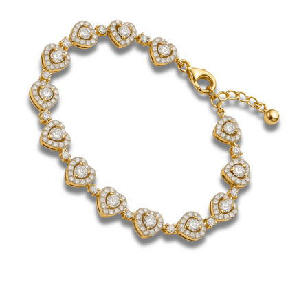 Brățară aurie tennis din inimi