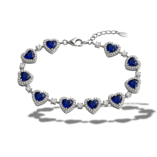 Brățară cu inimi si zirconii albastre
