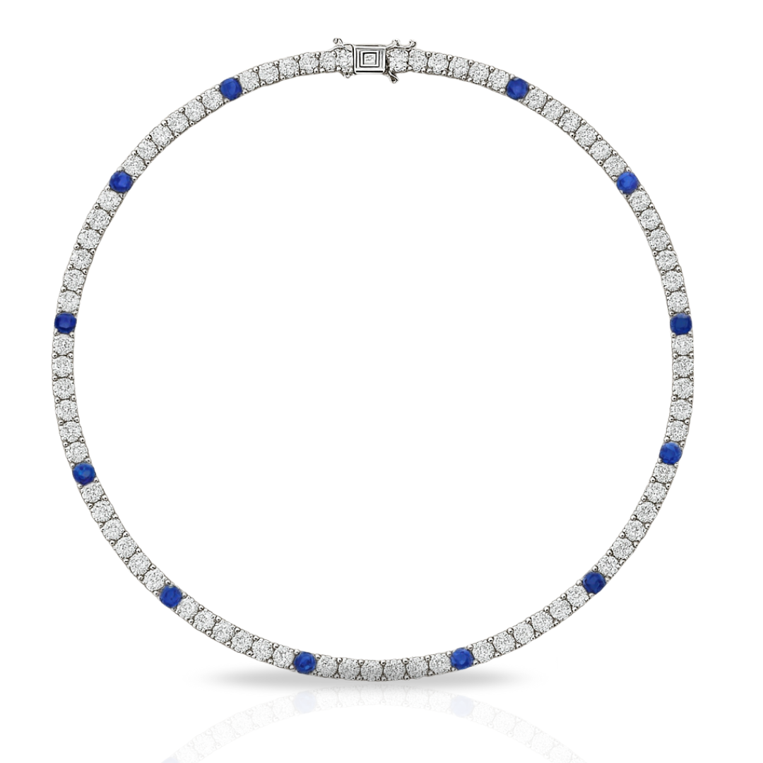 Colier tennis 3 mm cu zirconii incolore si albastre