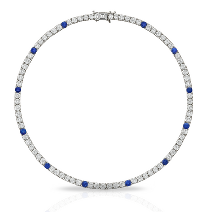 Colier tennis 3 mm cu zirconii incolore si albastre