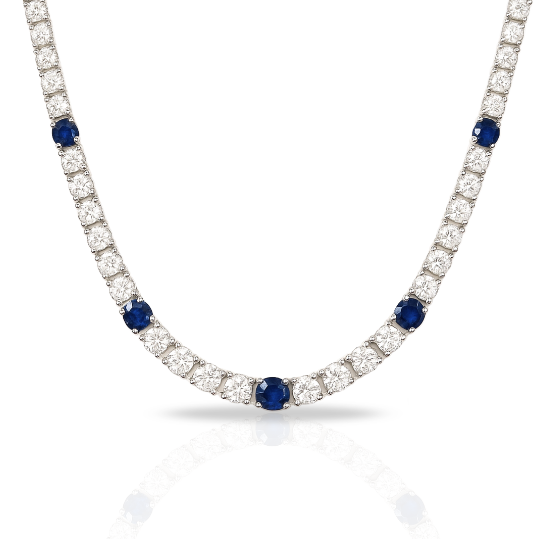 Colier tennis 3 mm cu zirconii incolore si albastre