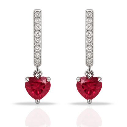 Cercei cu zirconii si inima fuchsia