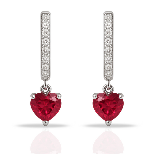 Cercei cu zirconii si inima fuchsia