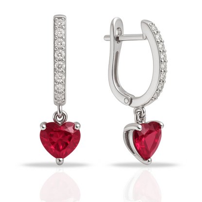 Cercei cu zirconii si inima fuchsia