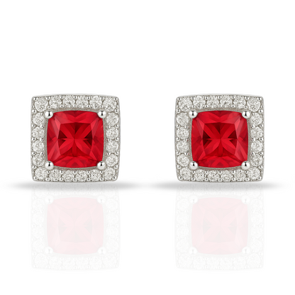 Cercei pătrat cu zirconia roșie