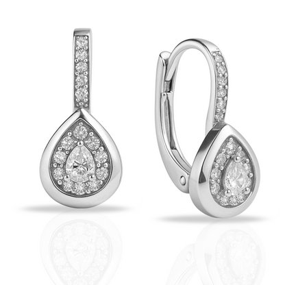 Cercei tortite cu oval si zirconii incolore