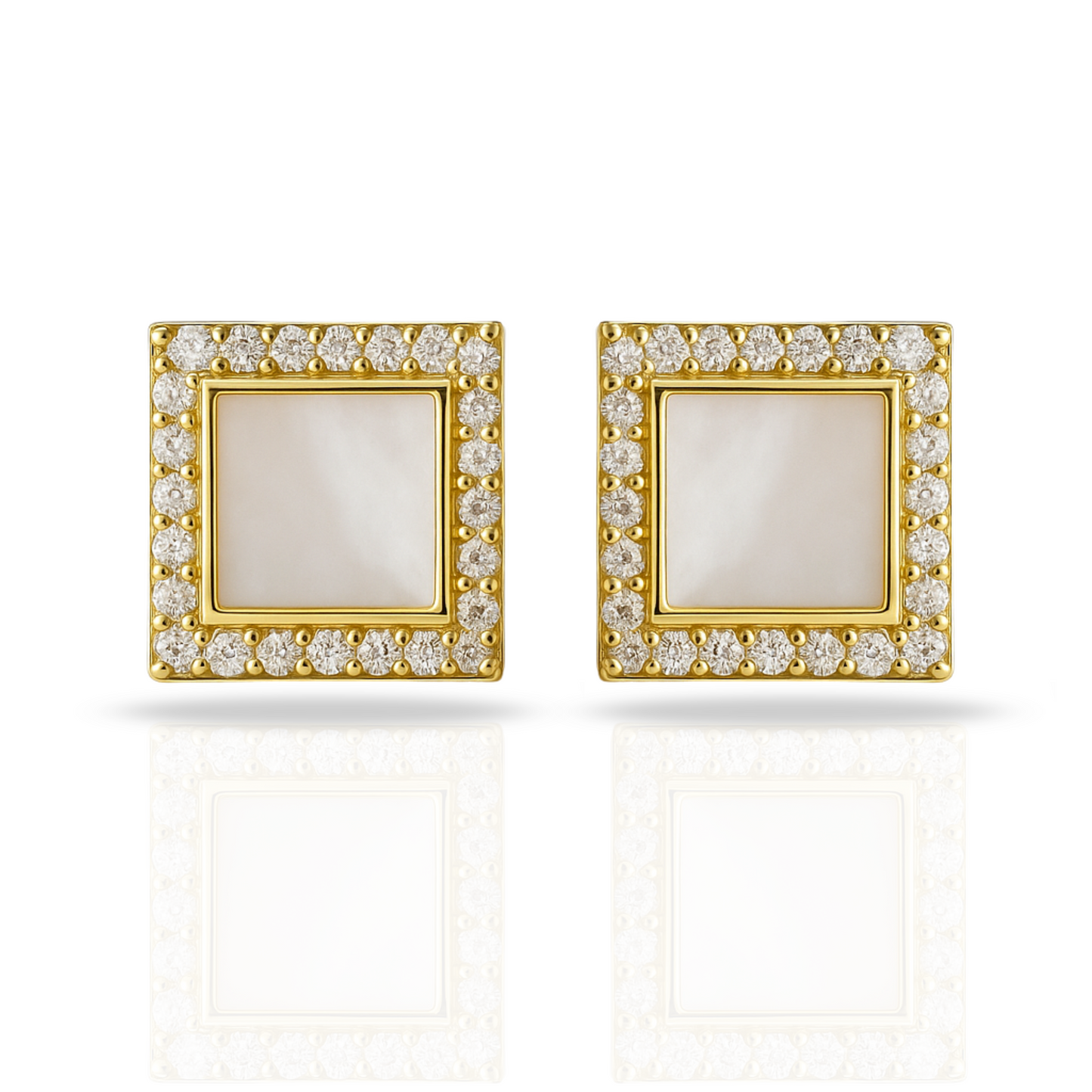 Cercei aurii cu pătrat sidef