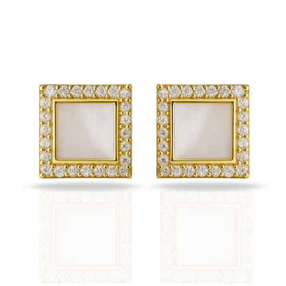 Cercei aurii cu pătrat sidef