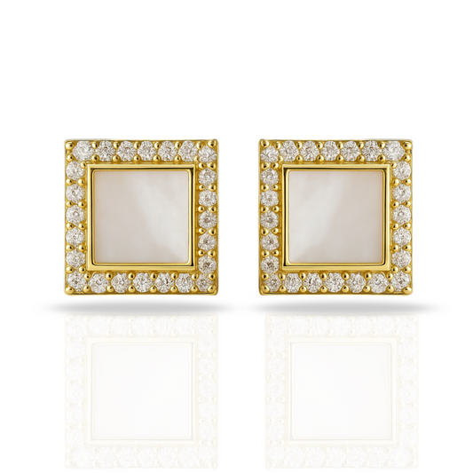 Cercei aurii cu pătrat sidef