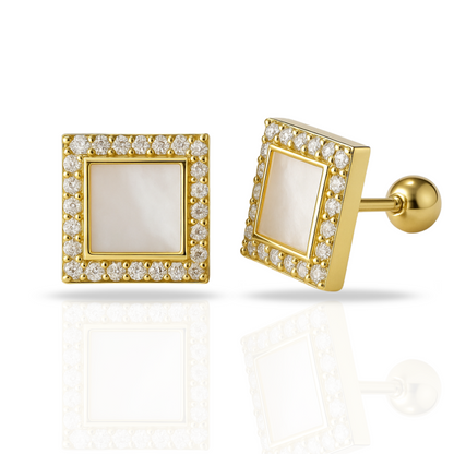 Cercei aurii cu pătrat sidef