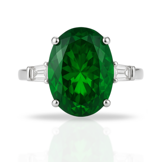 Inel cu oval verde si baghete