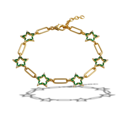 Brățară aurie din zale cu steluțe verzi