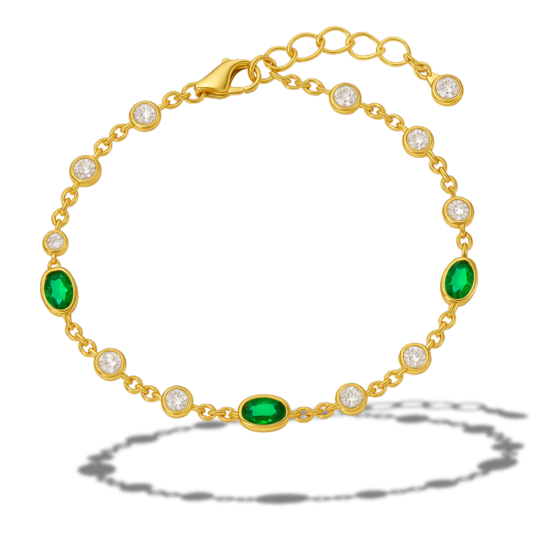 Brățară aurie din zirconii cu ovale verzi