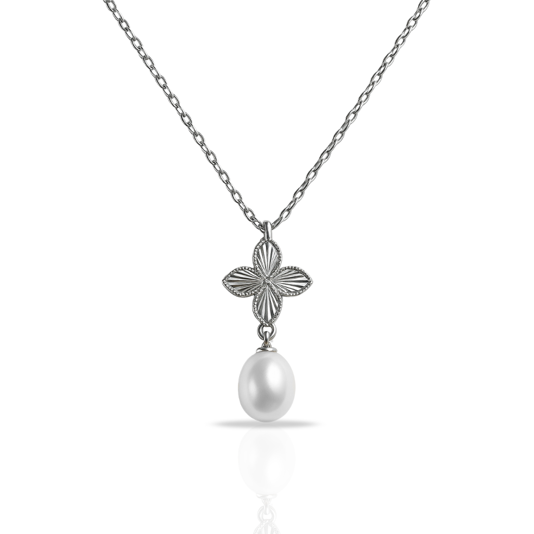 Colier cu trifoi si perla sintetica