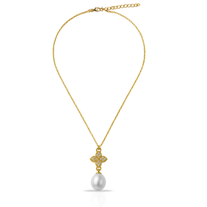 Colier auriu cu trifoi si perla sintetica