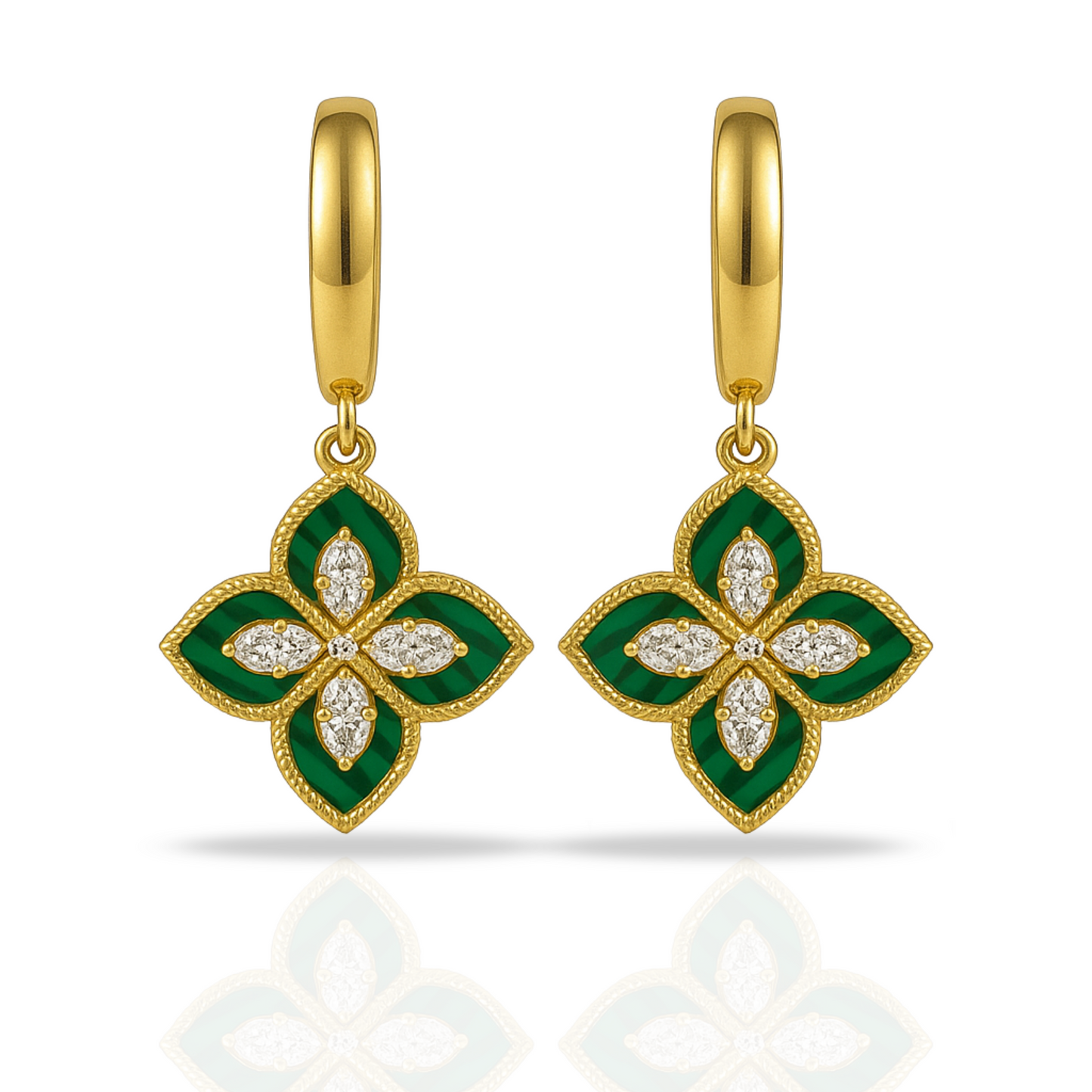 Cercei aurii floare malachit