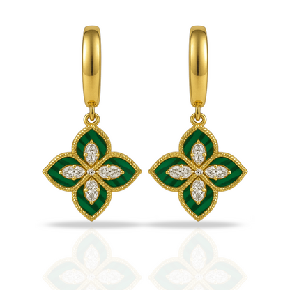 Cercei aurii floare malachit