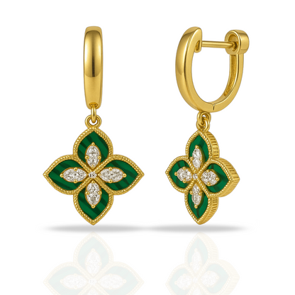 Cercei aurii floare malachit