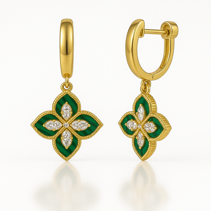 Cercei aurii floare malachit