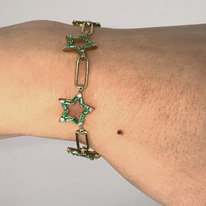 Brățară aurie din zale cu steluțe verzi
