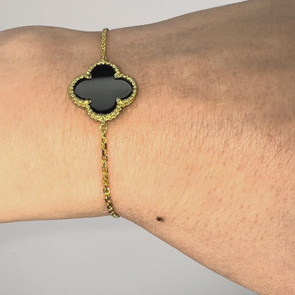 Brățară aurie 5 x trifoi negru