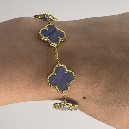 Brățară aurie 5 x trifoi mov