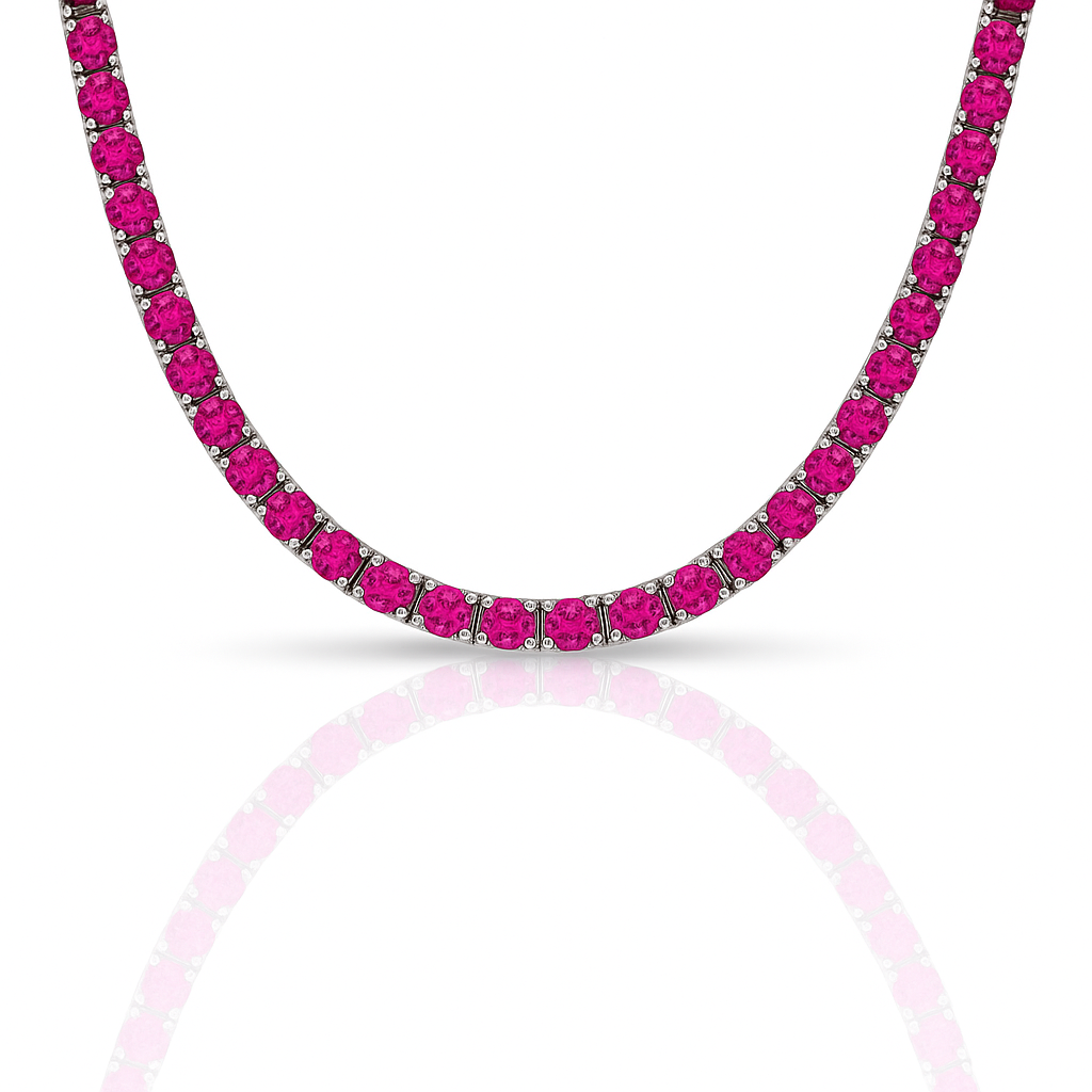 Colier tennis 3 mm cu zirconii fuchsia