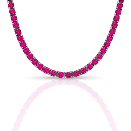 Colier tennis 3 mm cu zirconii fuchsia